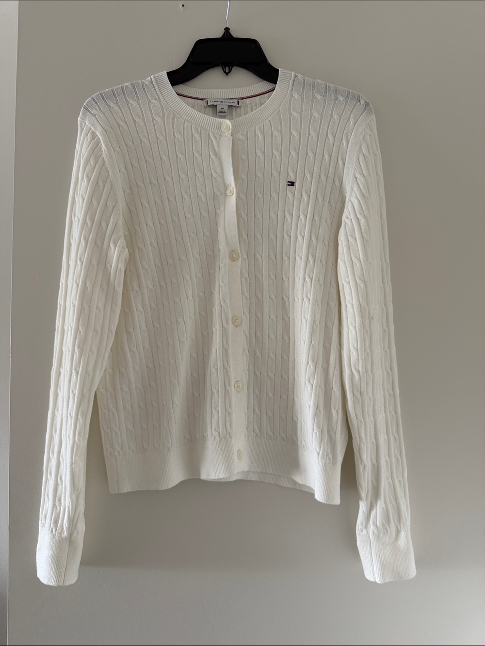 Tommy Hilfiger Ivory Cable-Knit Button Front Cardigan